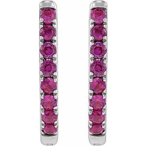 14K White Gold Lab-Grown Ruby 12.95 mm Hoop Earrings