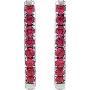 14K White Gold Lab-Grown Ruby 12.95 mm Hoop Earrings – image 2