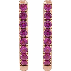 14K Rose Gold Lab-Grown Ruby 12.95 mm Hoop Earrings