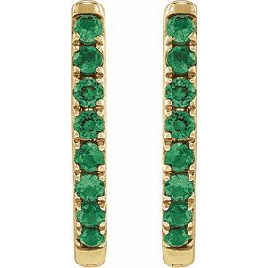 14K Yellow Gold Lab-Grown Emerald 12.95 mm Hoop Earrings – image 2