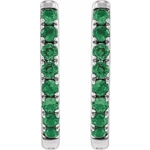 14K White Gold Lab-Grown Emerald 12.95 mm Hoop Earrings – image 2
