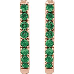 14K Rose Gold Lab-Grown Emerald 12.95 mm Hoop Earrings – image 2