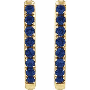 14K Yellow Gold Lab-Grown Blue Sapphire 12.95 mm Hoop Earrings