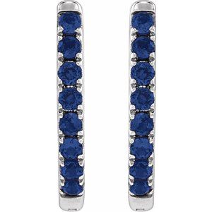 14K White Gold Lab-Grown Blue Sapphire 12.95 mm Hoop Earrings – image 2