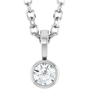 14K White .06 CT Natural Diamond Bezel-Set Solitaire 16-18" Necklace