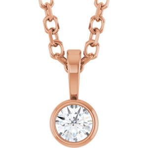 14K Rose .06 CT Natural Diamond Bezel-Set Solitaire 16-18" Necklace