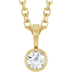 14K Yellow .06 CT Natural Diamond Bezel-Set Solitaire 16-18" Necklace
