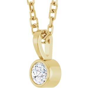 14K Yellow .06 CT Natural Diamond Bezel-Set Solitaire 16-18" Necklace