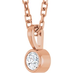 14K Rose .06 CT Natural Diamond Bezel-Set Solitaire 16-18" Necklace