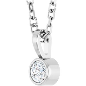 14K White .06 CT Natural Diamond Bezel-Set Solitaire 16-18" Necklace