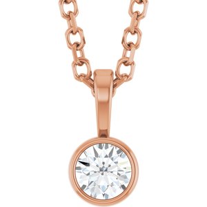 14K Rose 1/10 CT Natural Diamond Bezel-Set Solitaire 16-18" Necklace