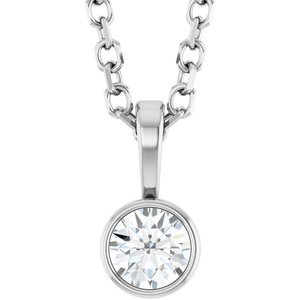 14K White Gold 1/10 CT Natural Diamond Bezel-Set Solitaire 16-18" Necklace