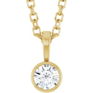 14K Yellow Gold 1/10 CT Natural Diamond Bezel-Set Solitaire 16-18" Necklace