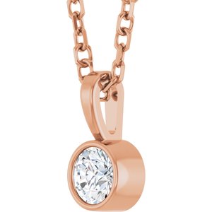 14K Rose 1/10 CT Natural Diamond Bezel-Set Solitaire 16-18" Necklace
