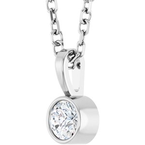14K White 1/10 CT Natural Diamond Bezel-Set Solitaire 16-18" Necklace