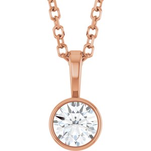 14K Rose 1/4 CT Lab-Grown Diamond Bezel-Set Solitaire 16-18" Necklace