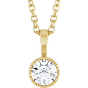 14K Yellow 1/4 CT Lab-Grown Diamond Bezel-Set Solitaire 16-18" Necklace