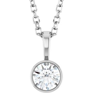 14K White 1/4 CT Natural Diamond Bezel-Set Solitaire 16-18" Necklace