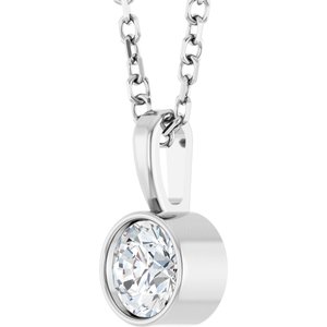 14K White 1/4 CT Natural Diamond Bezel-Set Solitaire 16-18" Necklace