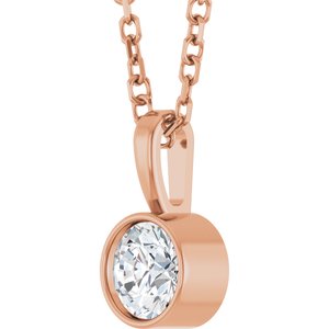 14K Rose 1/4 CT Natural Diamond Bezel-Set Solitaire 16-18" Necklace