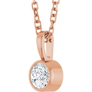 14K Rose 1/6 CT Natural Diamond Bezel-Set Solitaire 16-18" Necklace