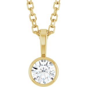 14K Yellow 1/6 CT Natural Diamond Bezel-Set Solitaire 16-18" Necklace