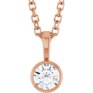 14K Rose 1/6 CT Natural Diamond Bezel-Set Solitaire 16-18" Necklace