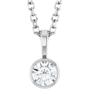 Sterling Silver 1/6 CT Natural Diamond Bezel-Set Solitaire 16-18" Necklace