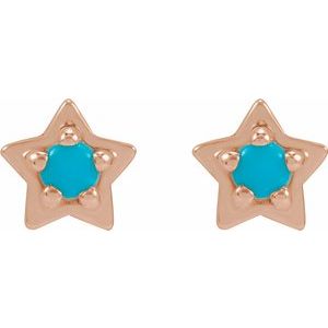 14K Rose Gold Natural Turquoise Petite Star Earring