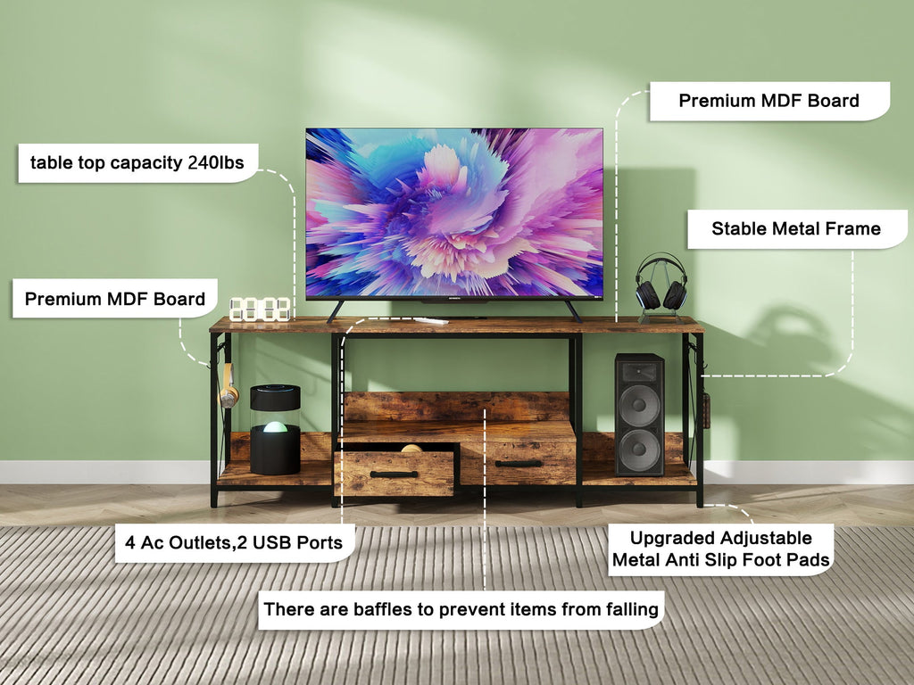 There are installation videos + scene videos .TV Stand with LED Lights Power Outlets  -  TV Stand with Fabric Drawers for 65 70 75 Inches TV -Can also be used in multiple scenes, living room, bedroom,