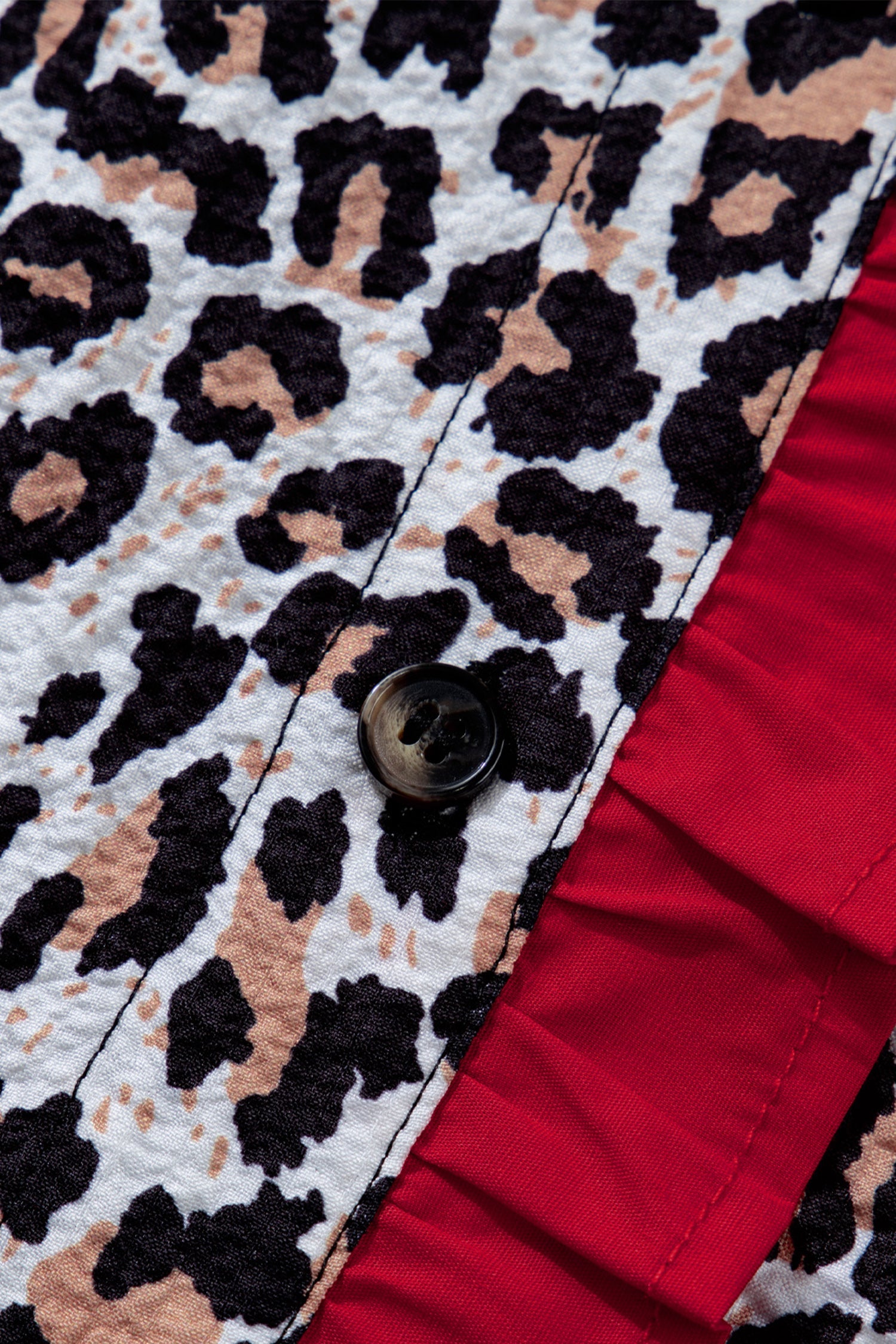 Leopard Contrast Frill V-Neck Trim Shirt
