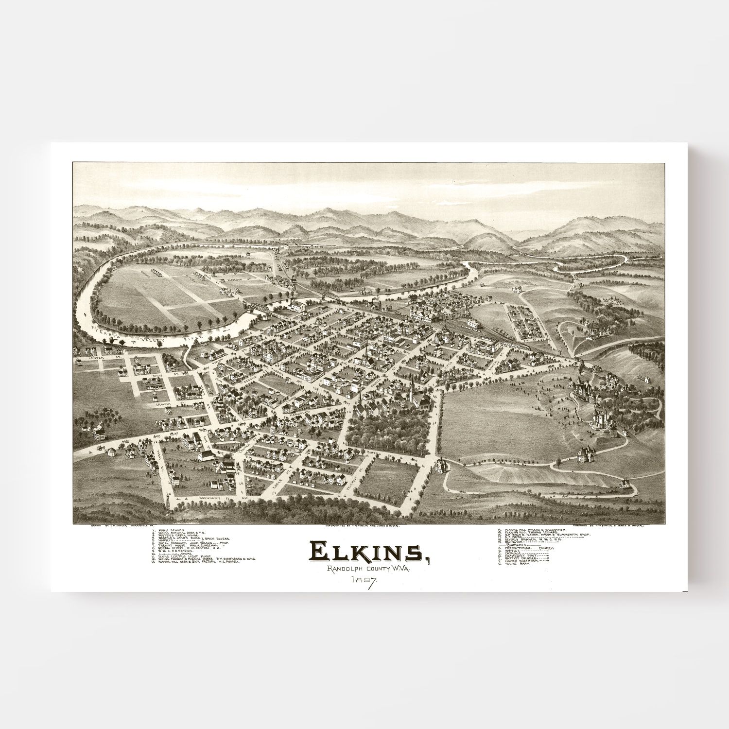 Vintage Map of Elkins, West Virginia 1897