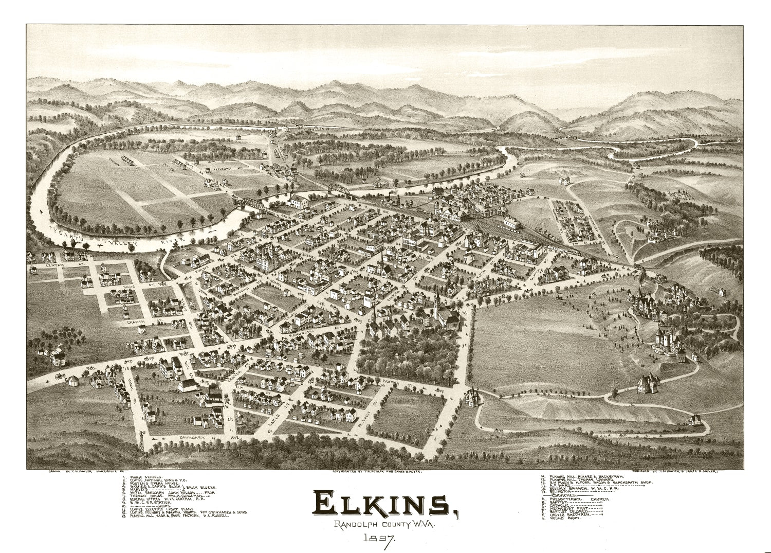 Vintage Map of Elkins, West Virginia 1897