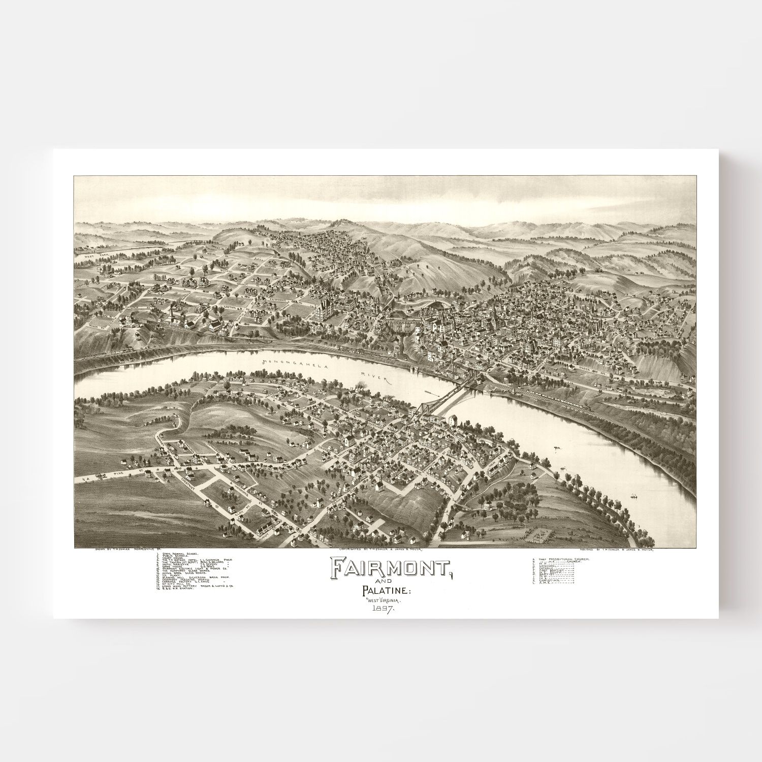 Vintage Map of Fairmont & Palatine, West Virginia 1897