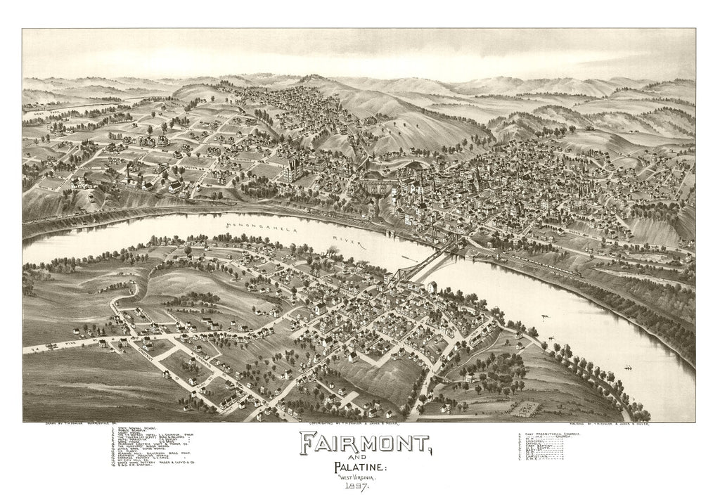 Vintage Map of Fairmont & Palatine, West Virginia 1897
