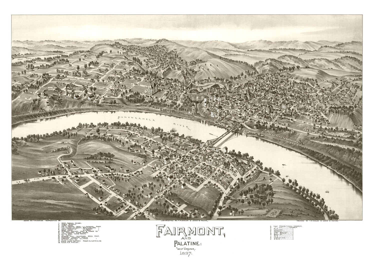 Vintage Map of Fairmont & Palatine, West Virginia 1897