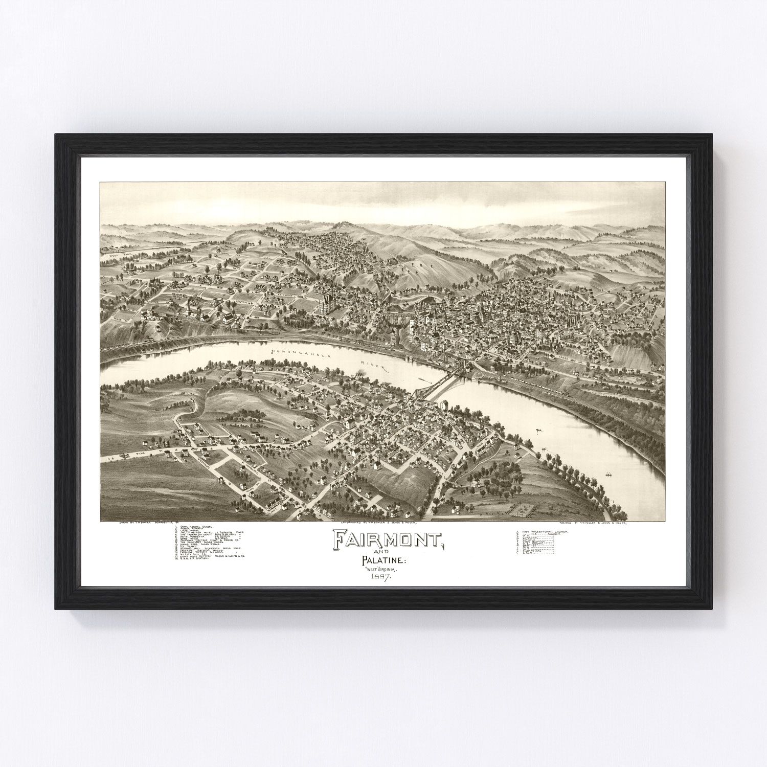 Vintage Map of Fairmont & Palatine, West Virginia 1897