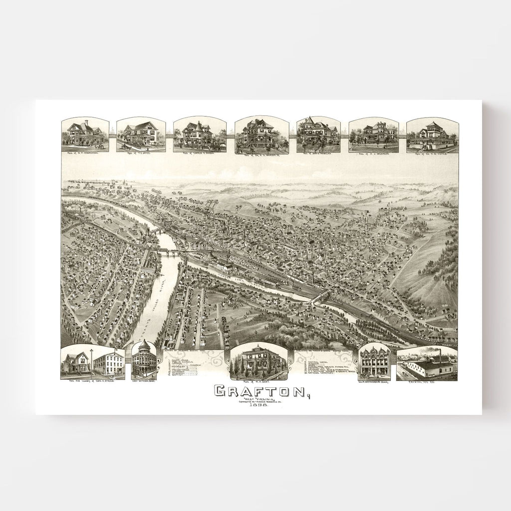 Vintage Map of Grafton, West Virginia 1898