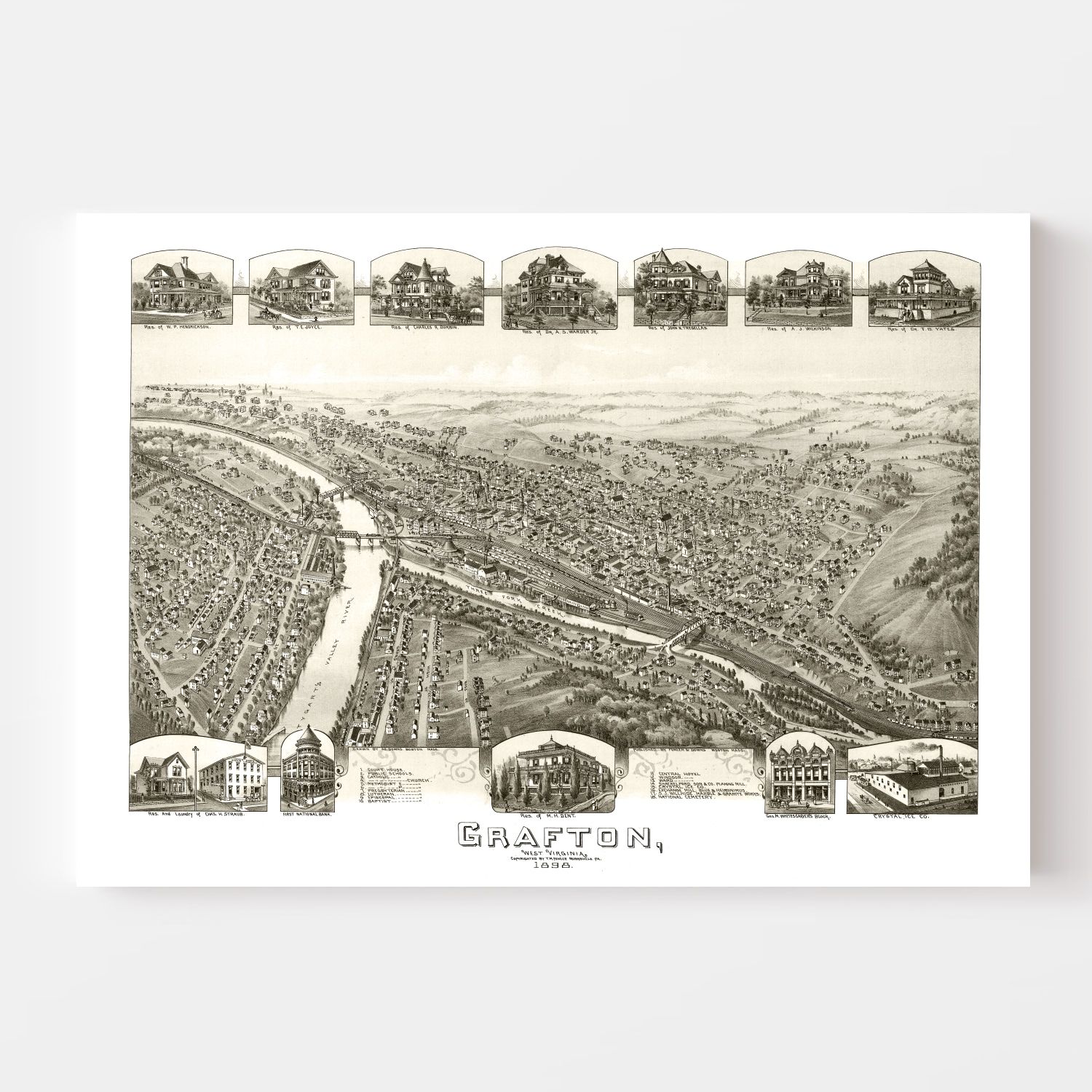 Vintage Map of Grafton, West Virginia 1898