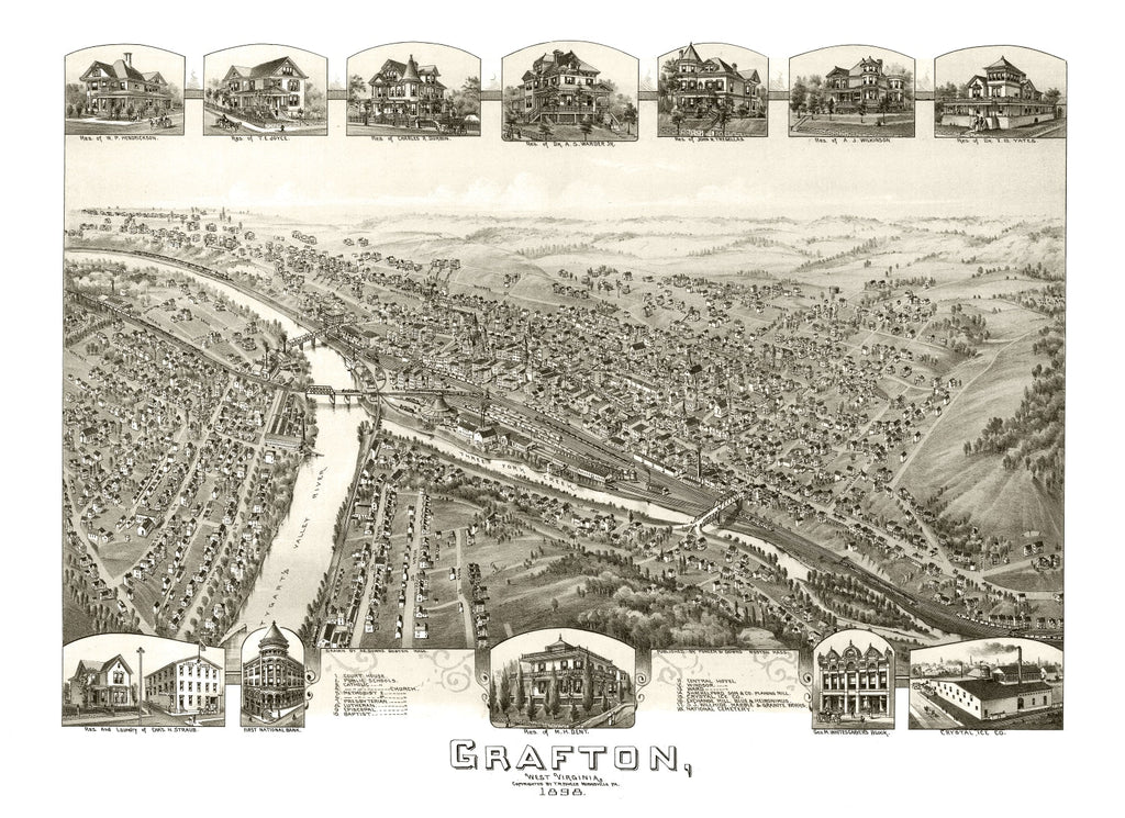 Vintage Map of Grafton, West Virginia 1898