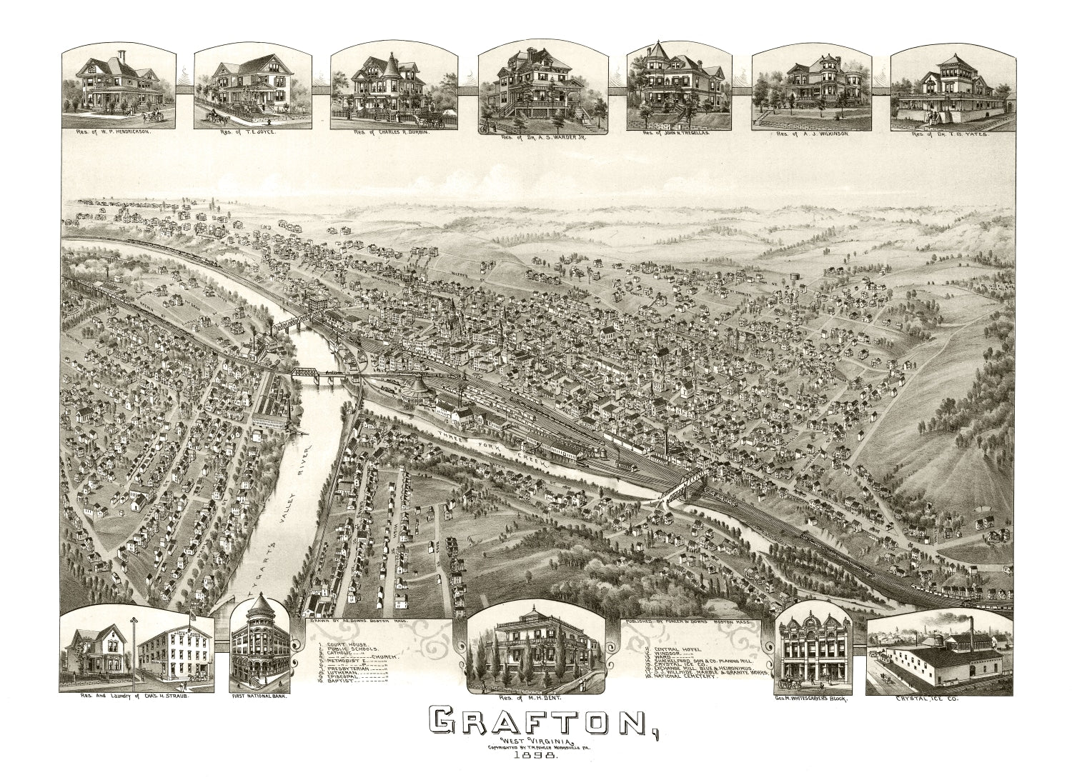 Vintage Map of Grafton, West Virginia 1898