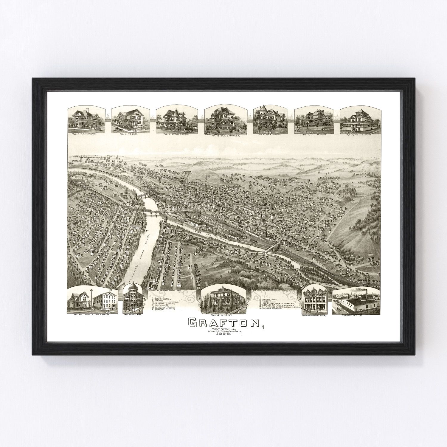 Vintage Map of Grafton, West Virginia 1898