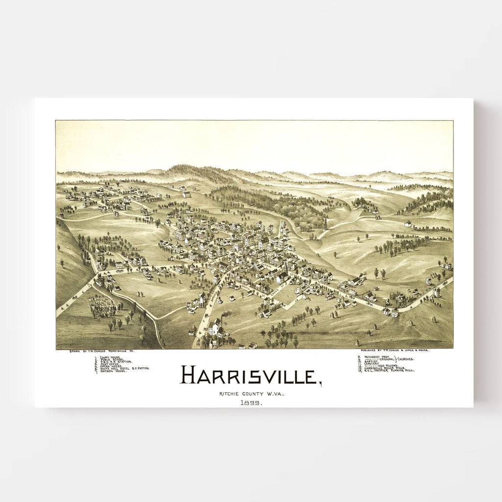 Vintage Map of Harrisville, West Virginia 1899