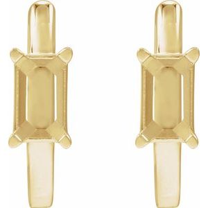 14K Yellow Gold 5x3 mm Emerald 13 mm Hoop Earring Mounting – image 2