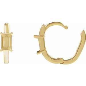 14K Yellow Gold 5x3 mm Emerald 13 mm Hoop Earring Mounting – image 3