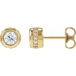 14K White Gold 5.2 mm Round 1/6 CTW Natural Diamond Semi-Set Hidden Halo-Style Stud Earring