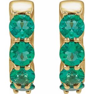 14K Yellow Gold Lab-Grown Emerald 14.3 mm Hoop Earrings – image 2