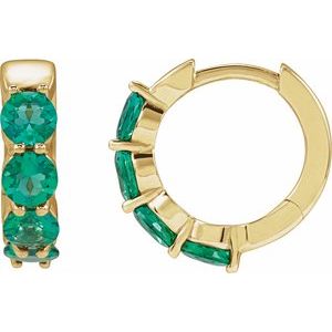 14K Yellow Gold Lab-Grown Emerald 14.3 mm Hoop Earrings