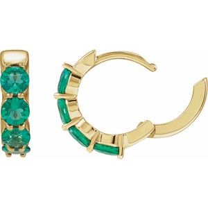 14K Yellow Gold Lab-Grown Emerald 14.3 mm Hoop Earrings – image 3