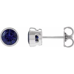 14K White Gold 4 mm Lab-Grown Blue Sapphire Stud Earrings